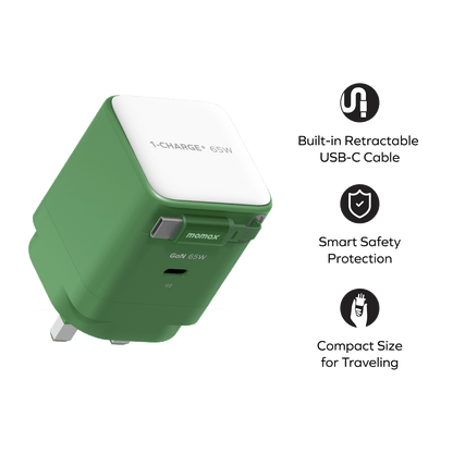 1-Charge+ 1-Port GaN Charger With Built-In USB-C Cable 65W