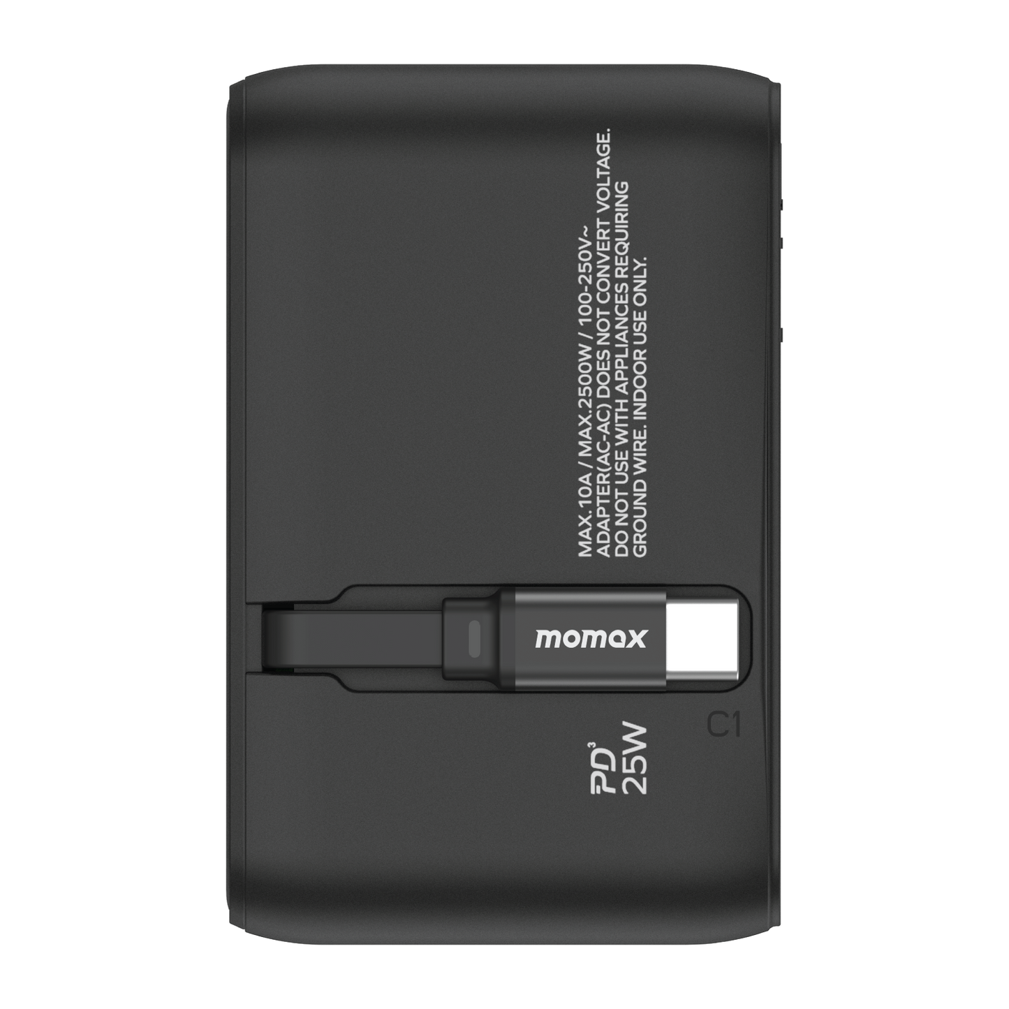 1-World+ 3-Port Travel Charger Built-In USB-C Cable 25W