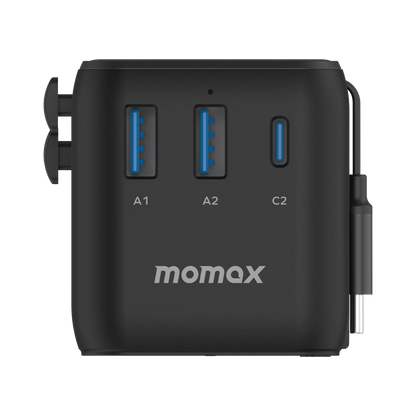 1-World+ 3-Port Travel Charger Built-In USB-C Cable 25W