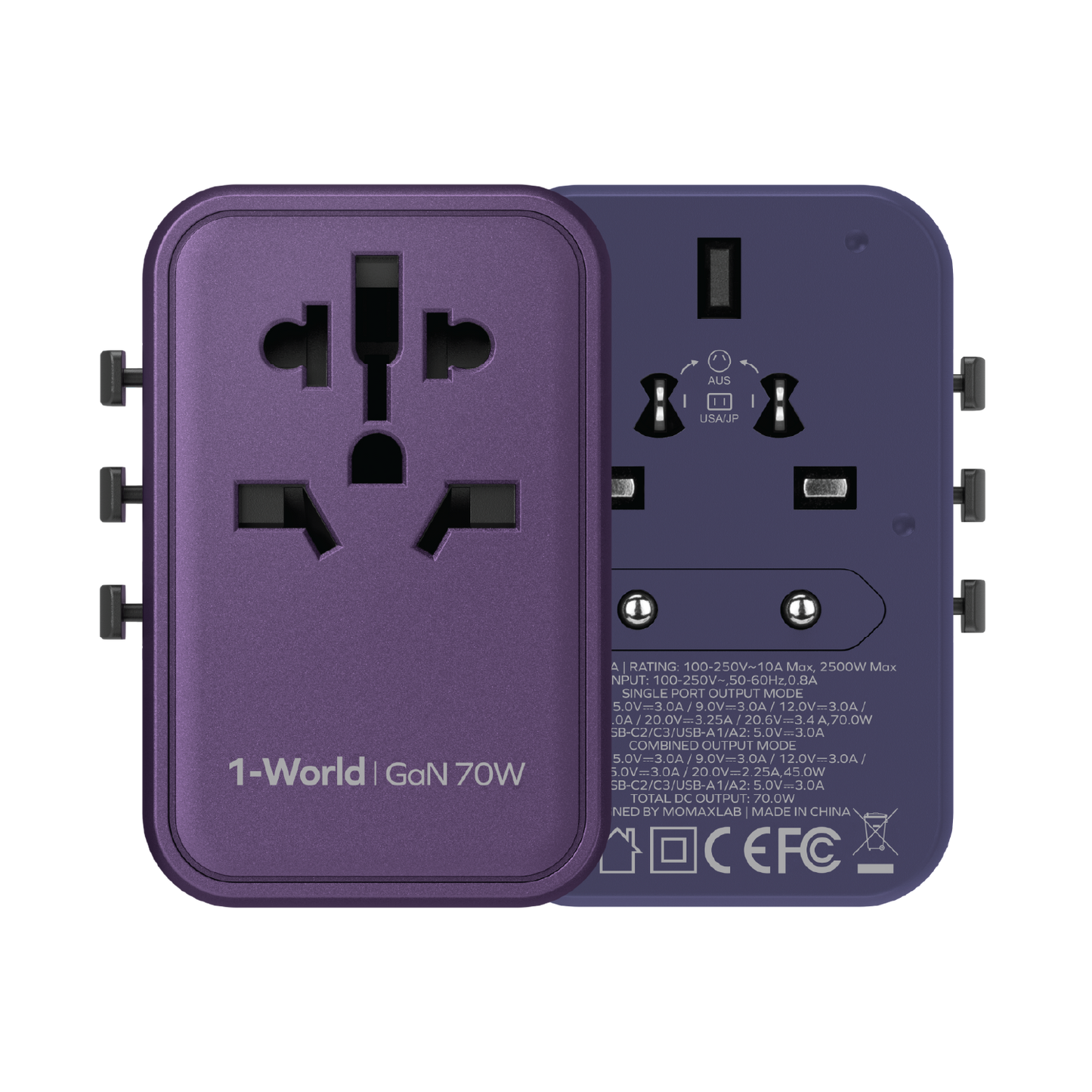 1-World Universal 5-Port Travel GaN Charger 70W