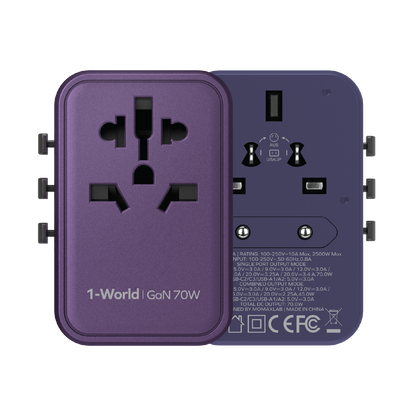 1-World Universal 5-Port Travel GaN Charger 70W
