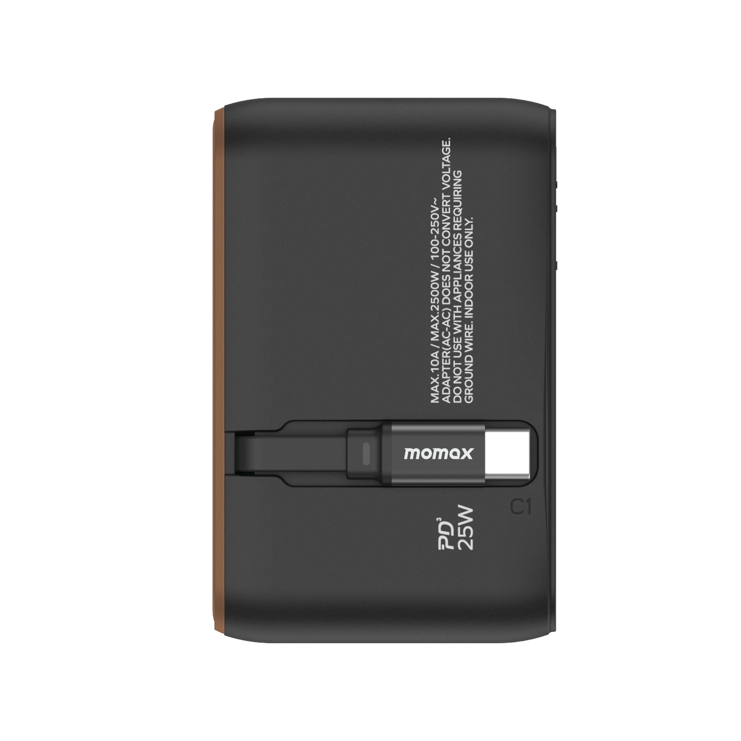 1-World+ 3-Port Travel Charger Built-In USB-C Cable 25W