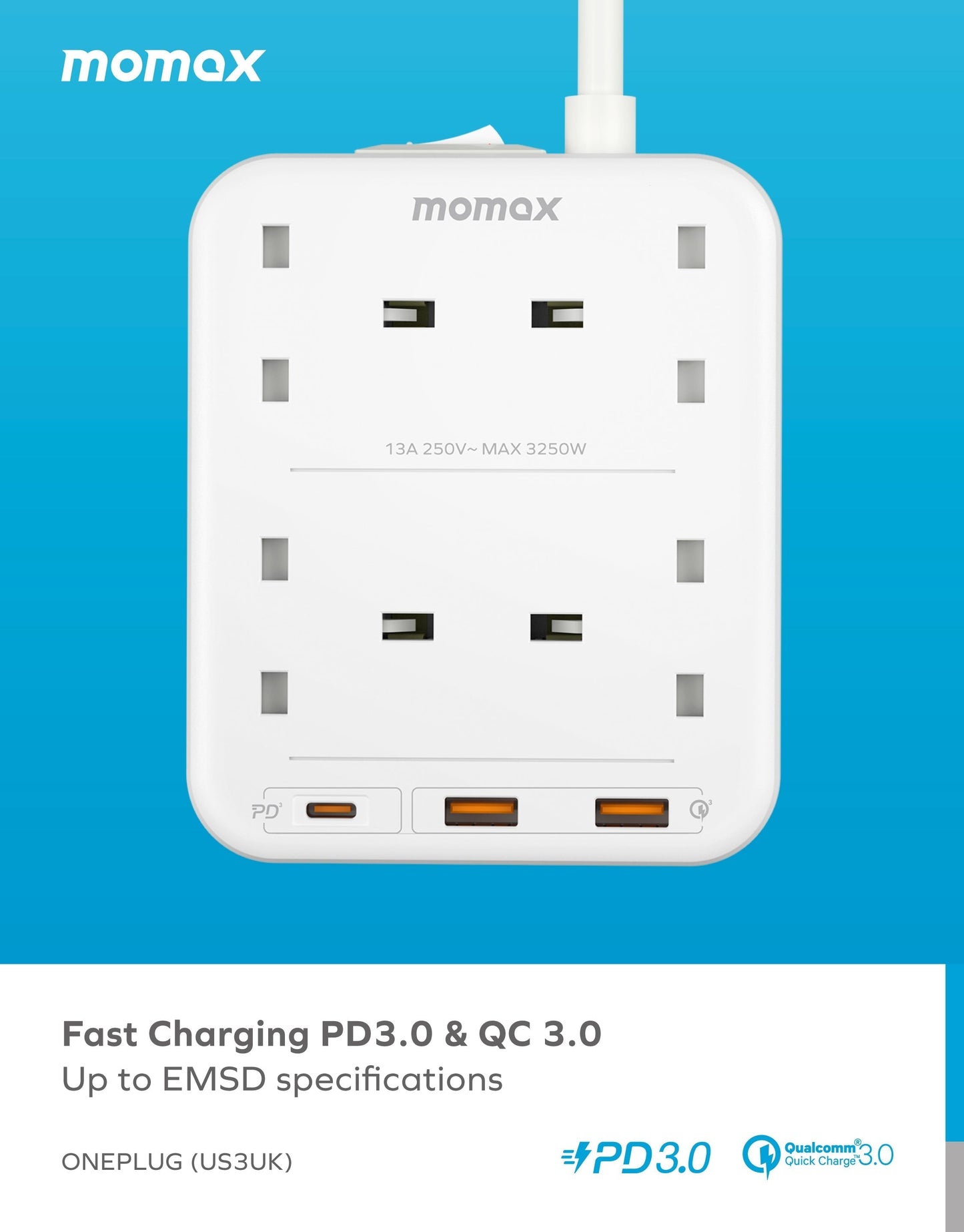 OnePlug 4 Outlet Power Strip With USB