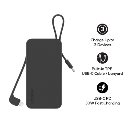 1-Power Vital+ Power Bank 10000mAh With Built-In USB-C and Lightning Cable