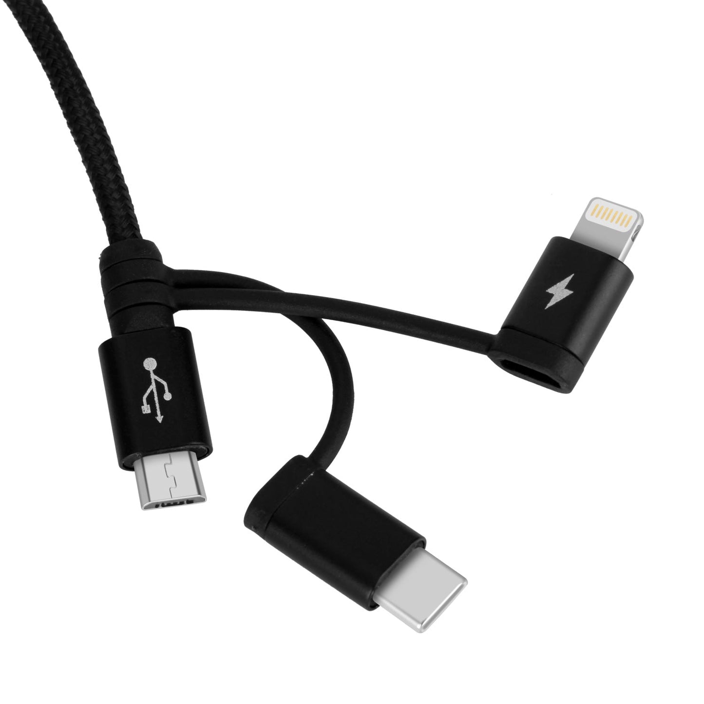 OneLink 3-in-1 USB-A to Micro USB & Lightning & USB-C Braided Cable 1m