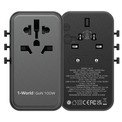 1-World Universal 4-Port Travel GaN Charger 100W