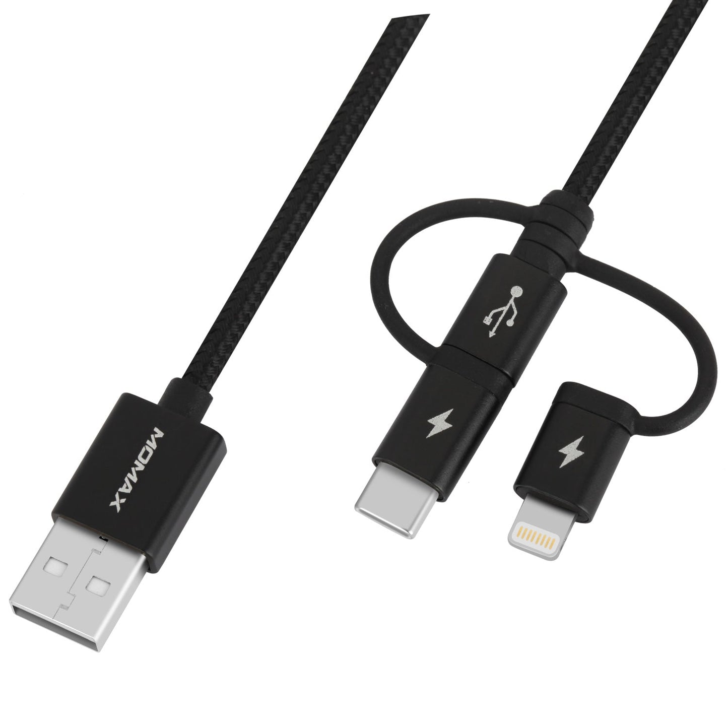 OneLink 3-in-1 USB-A to Micro USB & Lightning & USB-C Braided Cable 1m