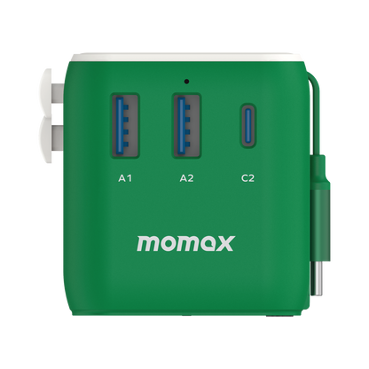 1-World+ 3-Port Travel Charger Built-In USB-C Cable 25W