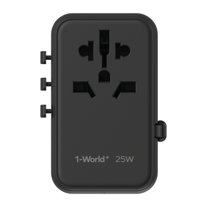 1-World+ 3-Port Travel Charger Built-In USB-C Cable 25W