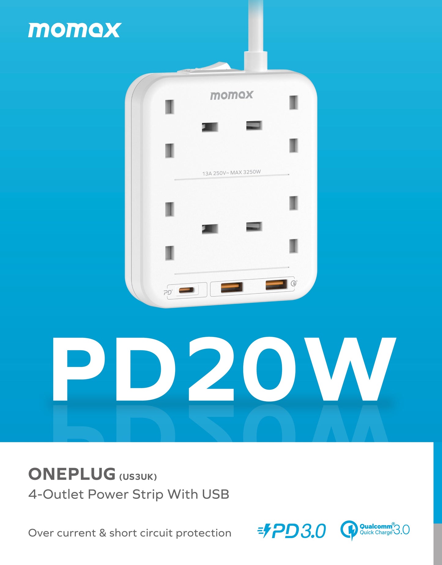 OnePlug 4 Outlet Power Strip With USB