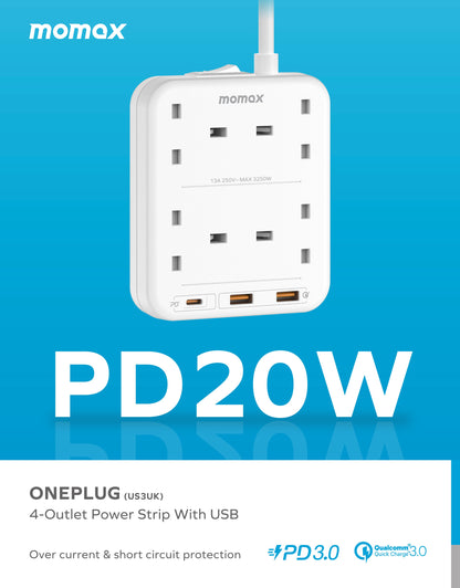 OnePlug 4 Outlet Power Strip With USB