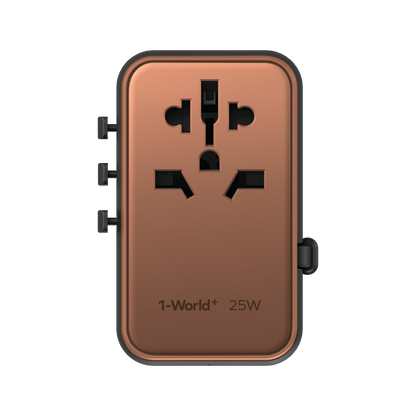1-World+ 3-Port Travel Charger Built-In USB-C Cable 25W