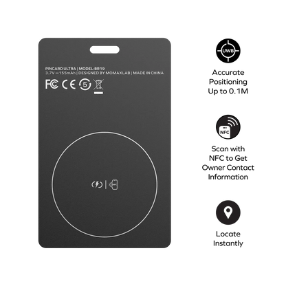 PinCard Ultra Rechargeable Find My Locator with UWB