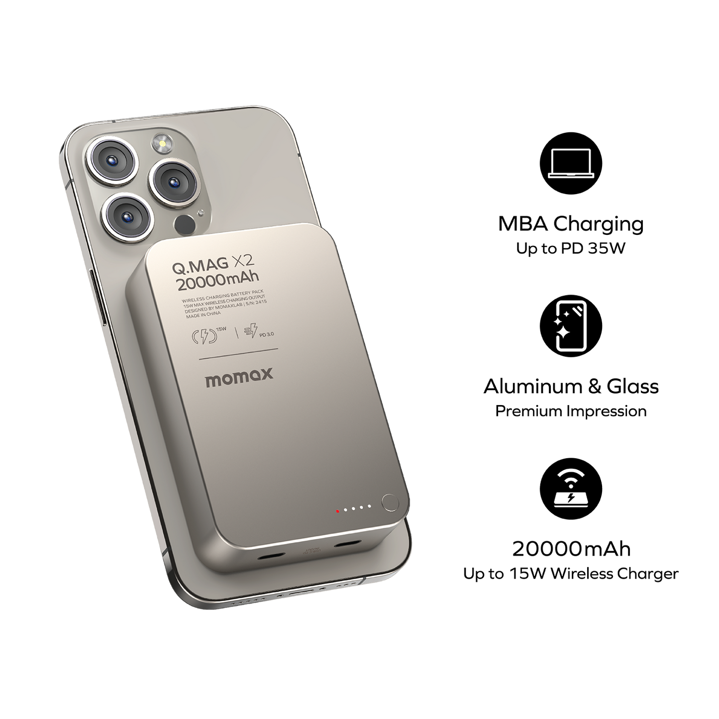 Q.Mag X2 Batterie Externe Sans Fil Magnétique 20000mAh - 2 Génération