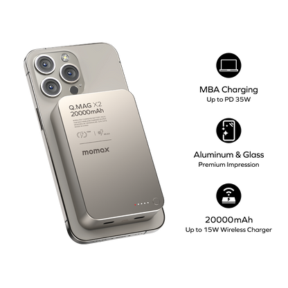Q.Mag X2 Batterie Externe Sans Fil Magnétique 20000mAh - 2 Génération