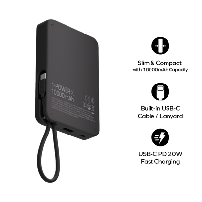 1-Power X Power Bank 10000mAh With Built-in USB-C Cable