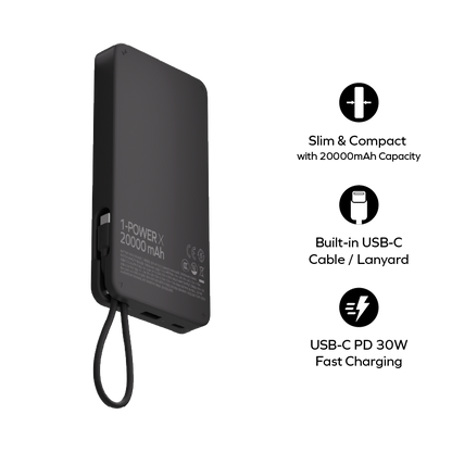 1-Power X Power Bank 20000mAh With Built-In USB-C Cable