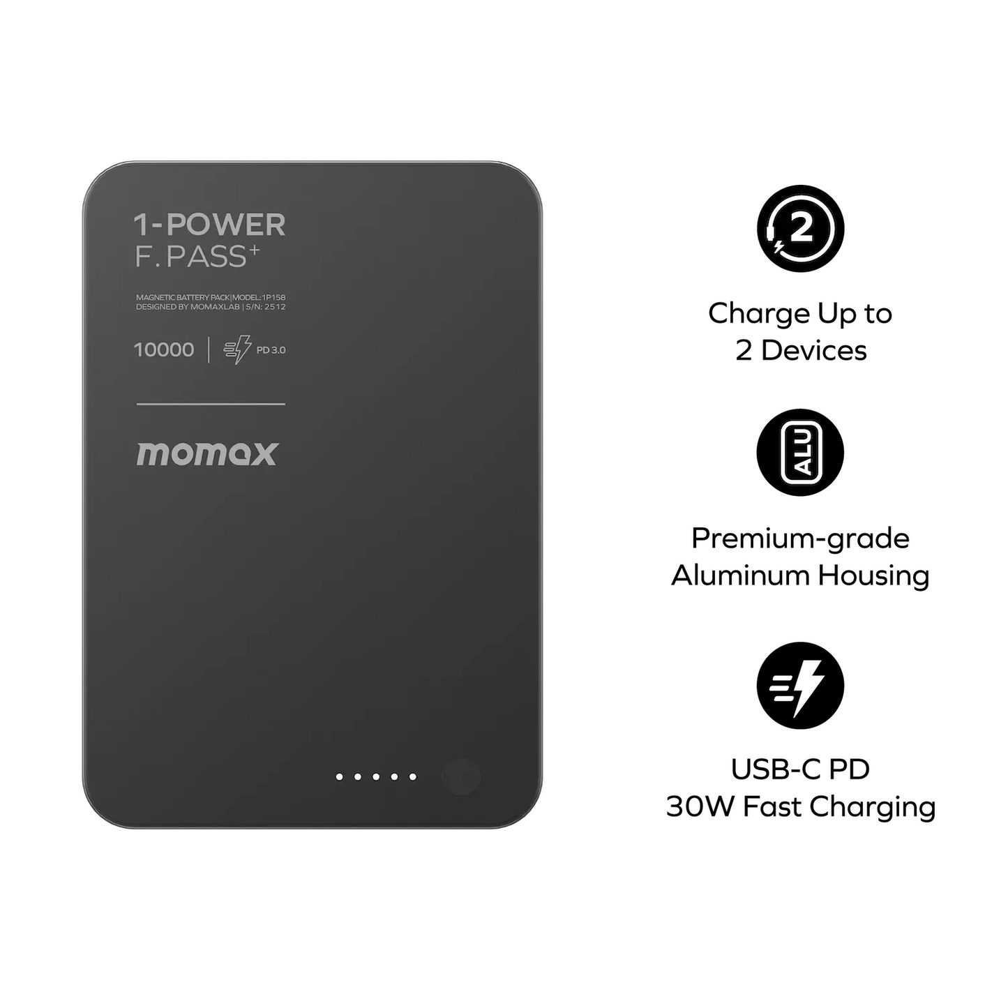 1-Power F.Pass⁺ 10000mAh Magnetic Battery Pack with Built-in Cable