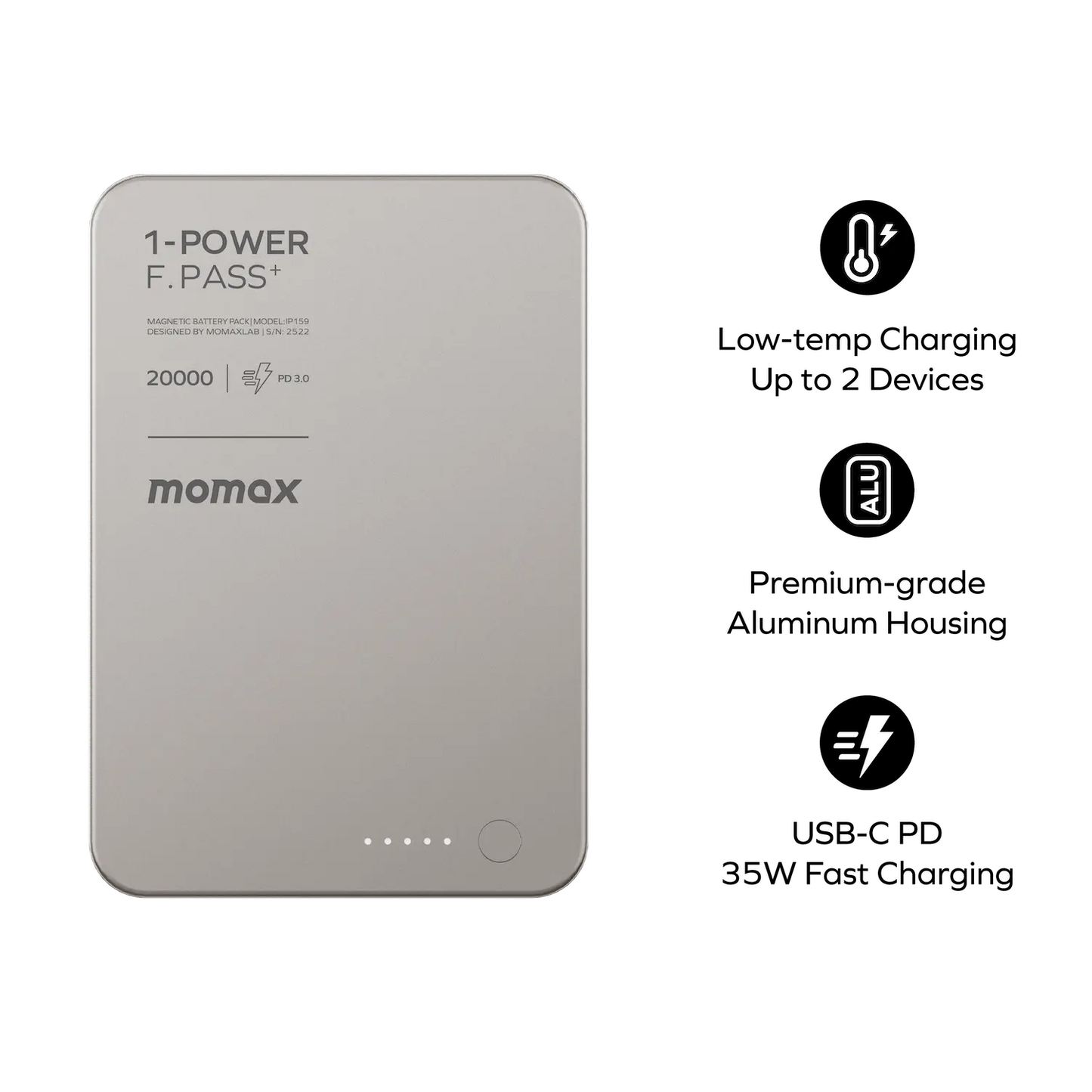 1-Power F.Pass⁺ 20000mAh Battery Pack with Built-in Cable and Magnetic Attachment