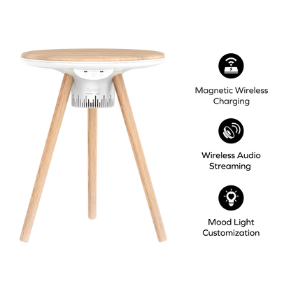 Cymbal Multifunctional Foldable Smart Table With Wireless Charging, Speakers, USB-C Ports, and LED Lighting Effects