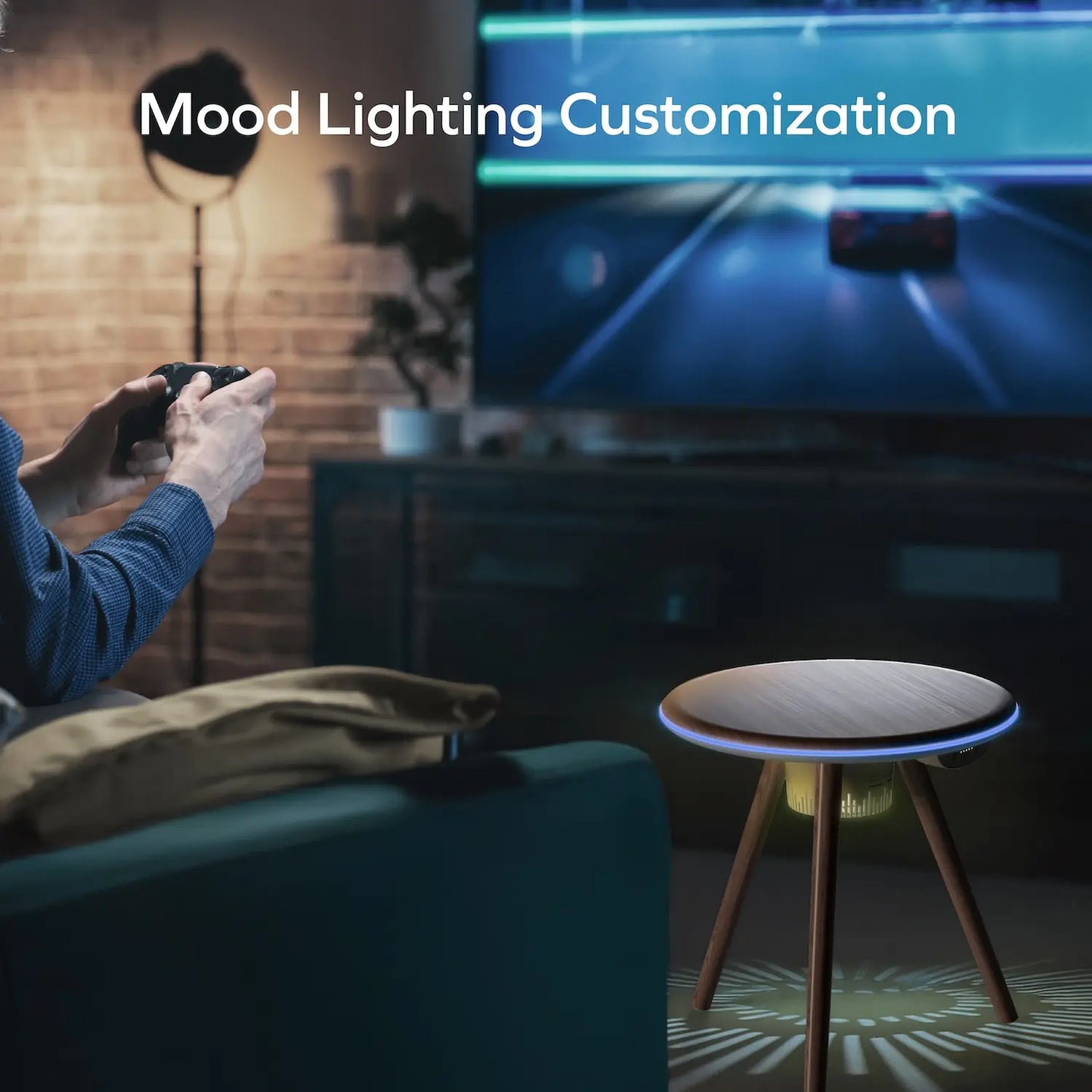 Cymbal Multifunctional Foldable Smart Table With Wireless Charging, Speakers, USB-C Ports, and LED Lighting Effects