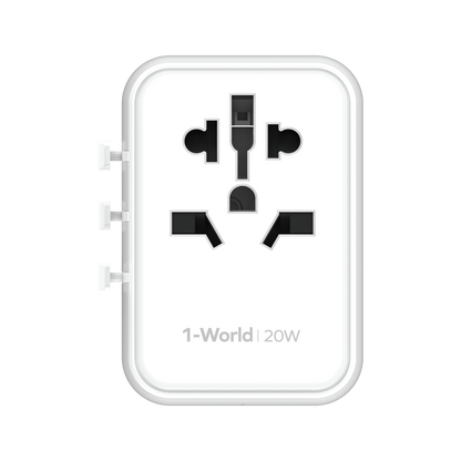 1-World 3-Port Travel Charger 20W