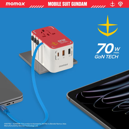 1-World+ 3-Port Travel GaN Charger With Built-in USB-C Cable 70W - Limited Edition