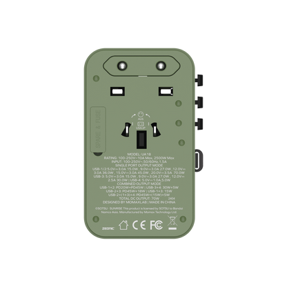 1-World+ 3-Port Travel GaN Charger With Built-in USB-C Cable 70W - Limited Edition