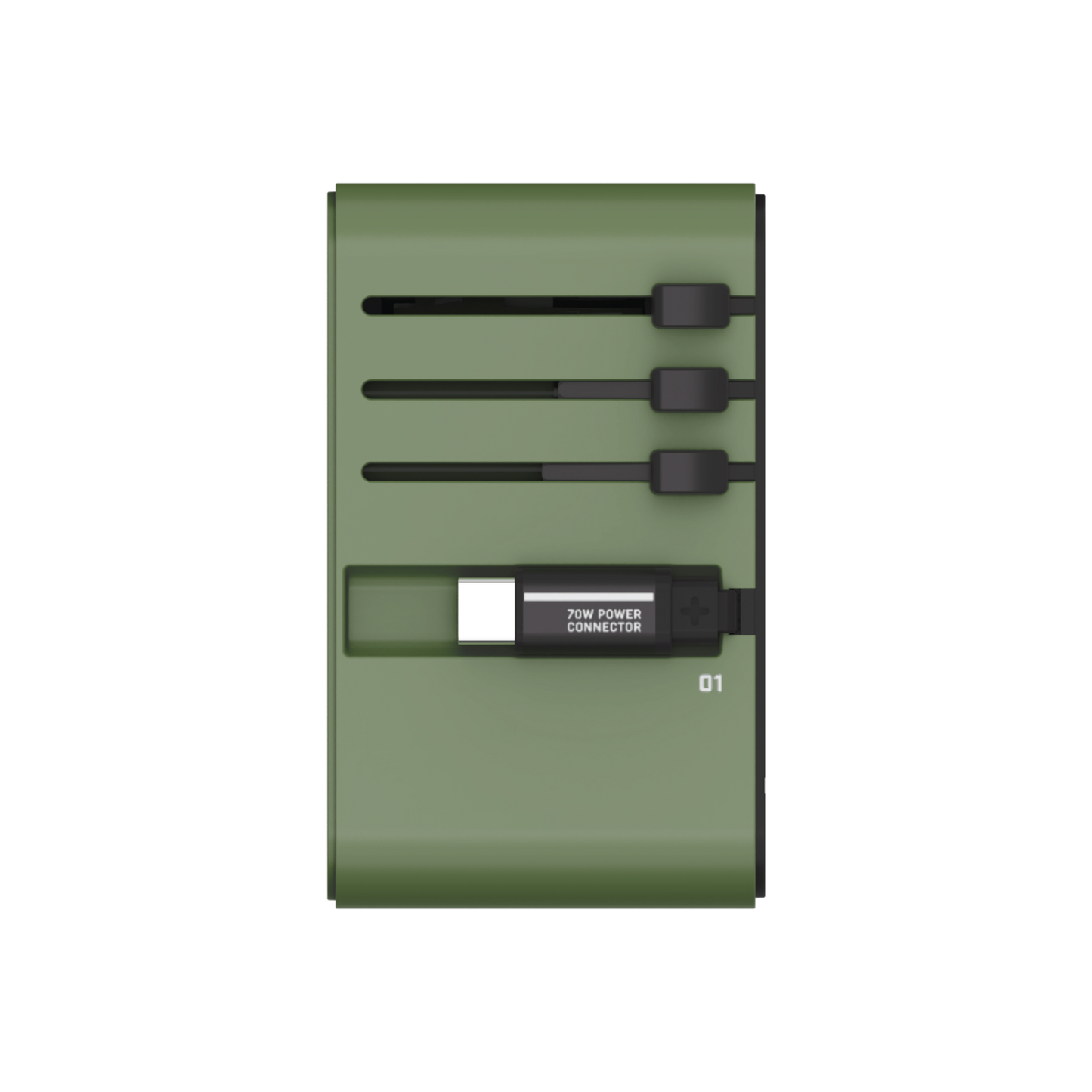 1-World+ 3-Port Travel GaN Charger With Built-in USB-C Cable 70W - Limited Edition