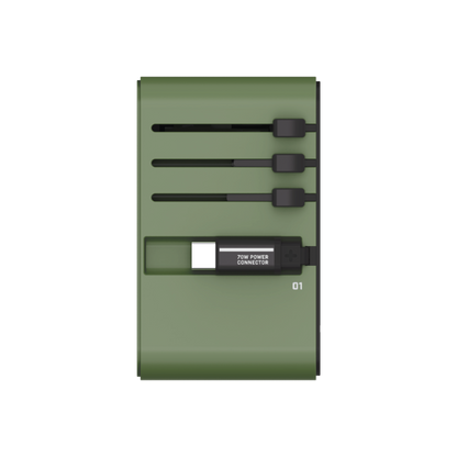 1-World+ 3-Port Travel GaN Charger With Built-in USB-C Cable 70W - Limited Edition