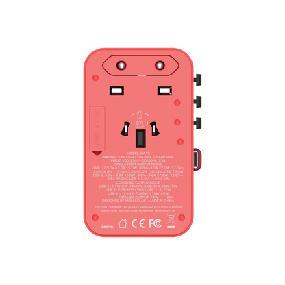 1-World+ 3-Port Travel GaN Charger With Built-in USB-C Cable 70W - Limited Edition