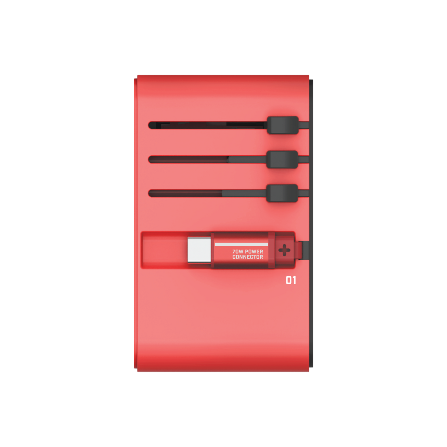 1-World+ 3-Port Travel GaN Charger With Built-in USB-C Cable 70W - Limited Edition