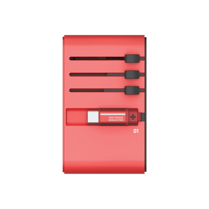 1-World+ 3-Port Travel GaN Charger With Built-in USB-C Cable 70W - Limited Edition