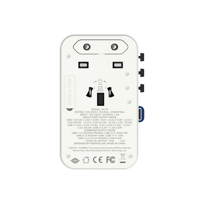 1-World+ 3-Port Travel GaN Charger With Built-in USB-C Cable 70W - Limited Edition