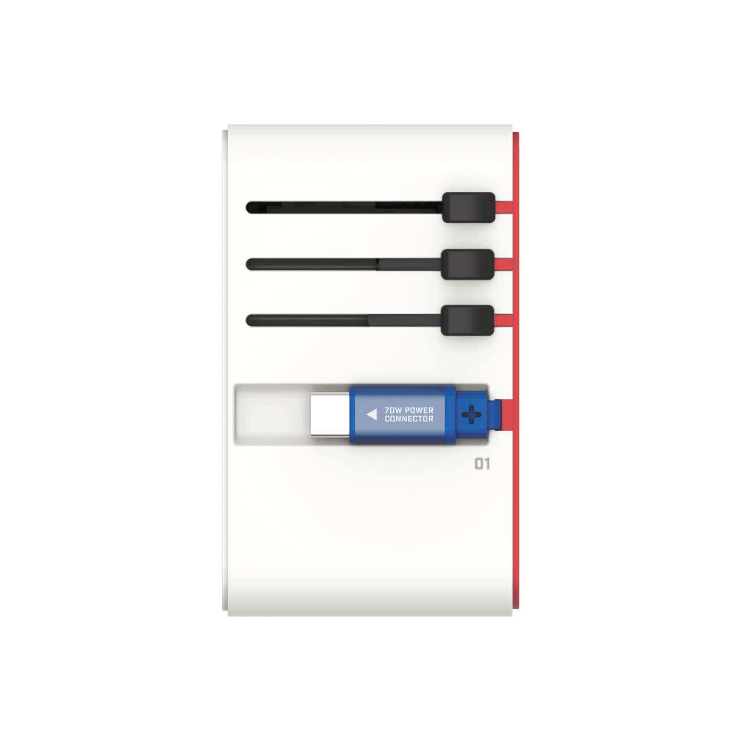 1-World+ 3-Port Travel GaN Charger With Built-in USB-C Cable 70W - Limited Edition