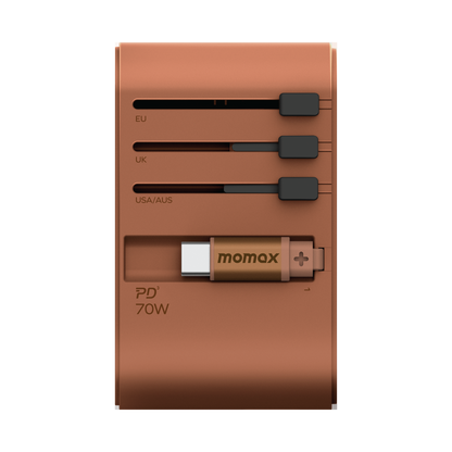 1-World+ 3-Port Travel GaN Charger With Built-in USB-C Cable 70W