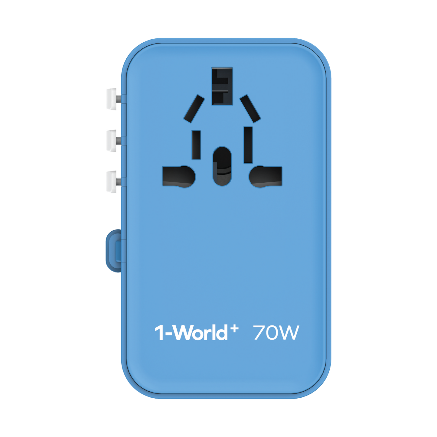 1-World+ 3-Port Travel GaN Charger With Built-in USB-C Cable 70W