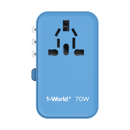 1-World+ 3-Port Travel GaN Charger With Built-in USB-C Cable 70W