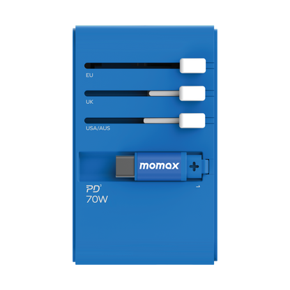 1-World+ 3-Port Travel GaN Charger With Built-in USB-C Cable 70W