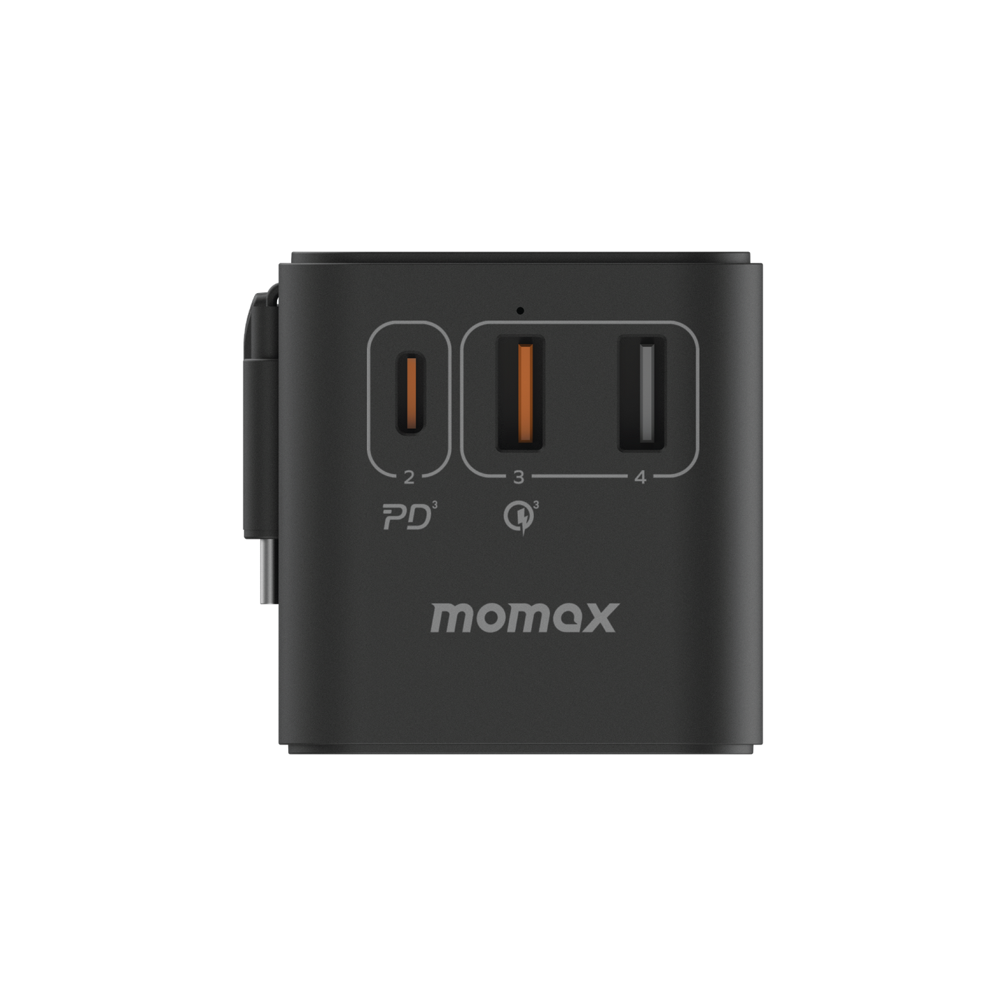 1-World+ 3-Port Travel GaN Charger With Built-in USB-C Cable 70W