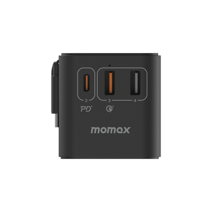 1-World+ 3-Port Travel GaN Charger With Built-in USB-C Cable 70W