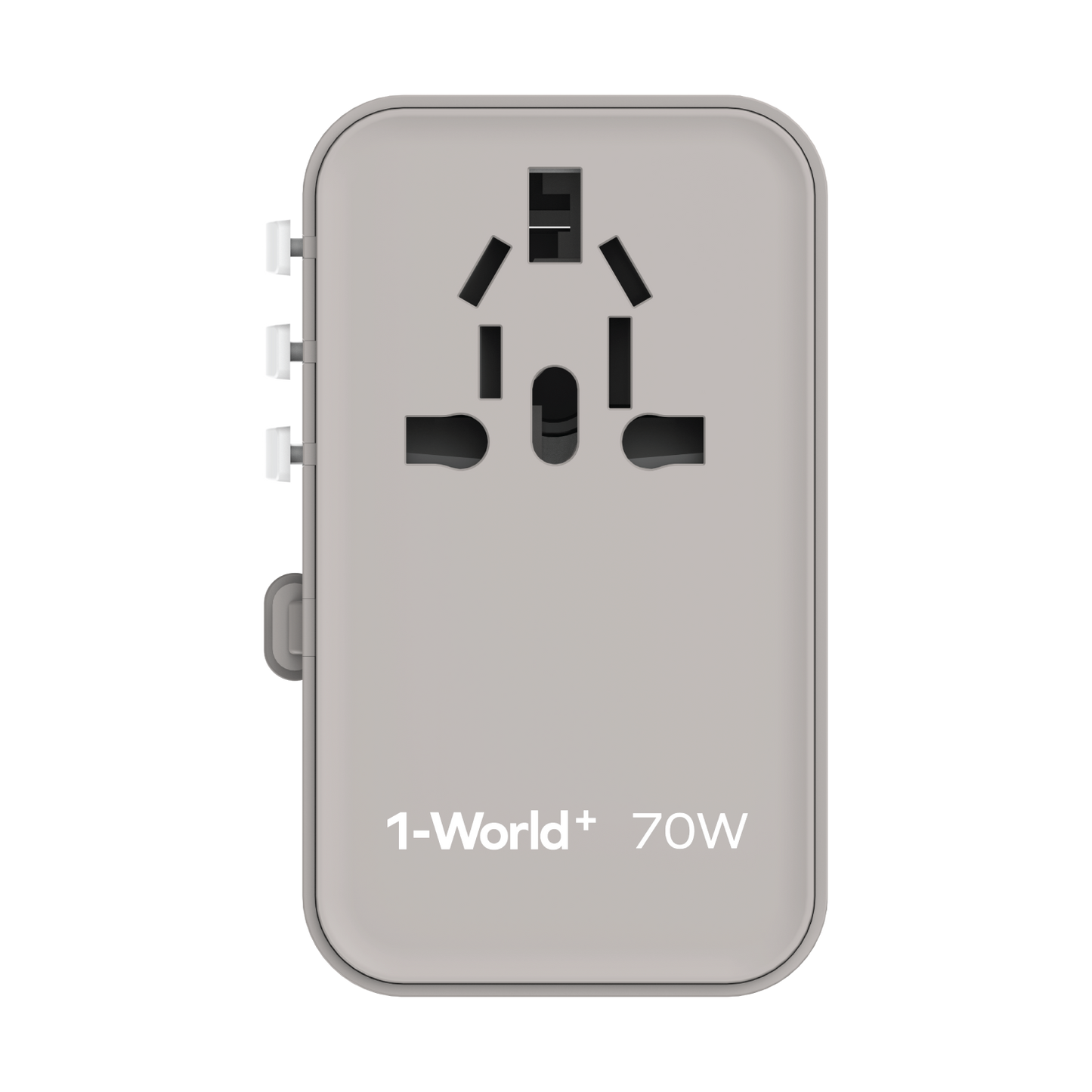 1-World+ 3-Port Travel GaN Charger With Built-in USB-C Cable 70W