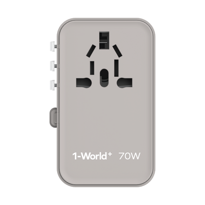 1-World+ 3-Port Travel GaN Charger With Built-in USB-C Cable 70W