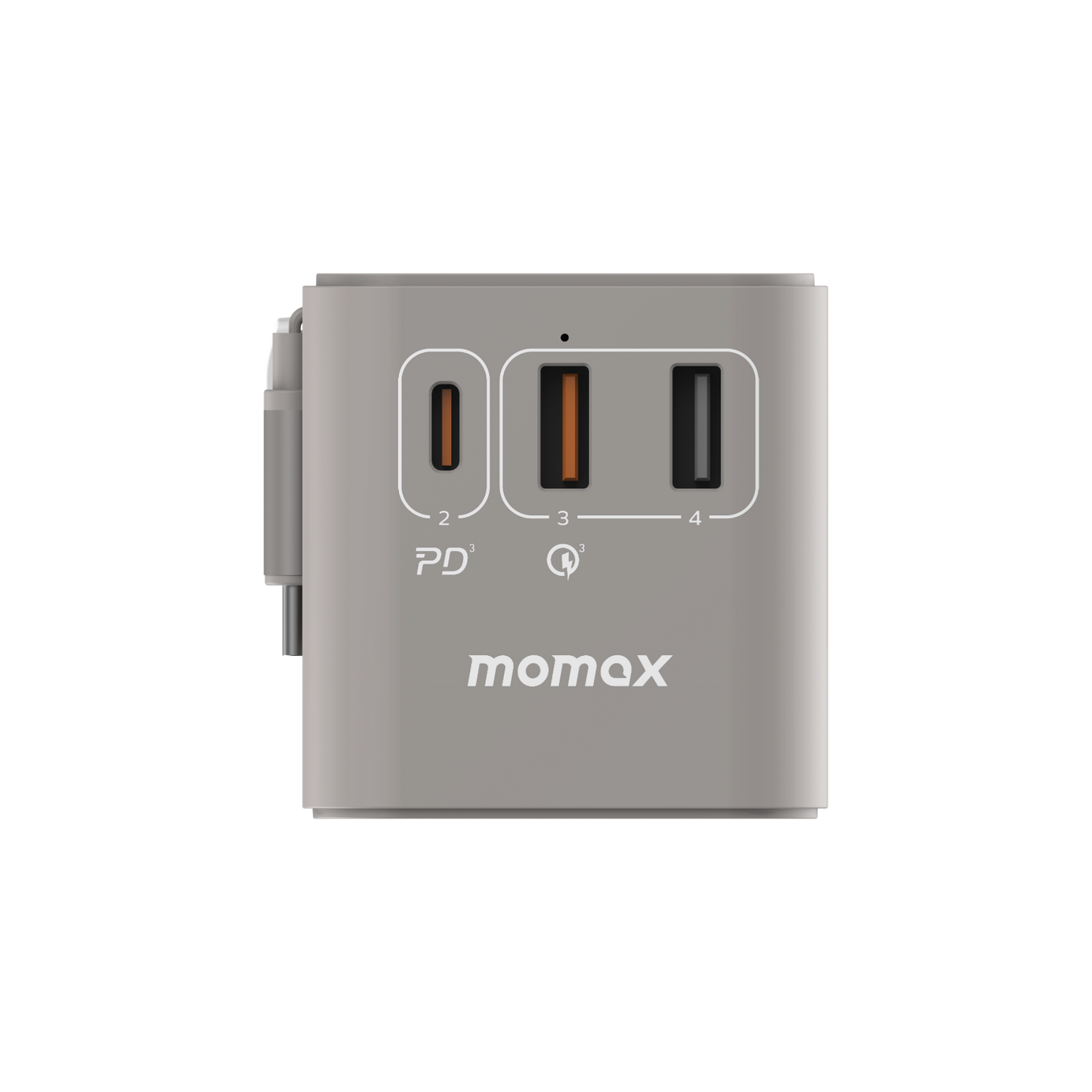 1-World+ 3-Port Travel GaN Charger With Built-in USB-C Cable 70W