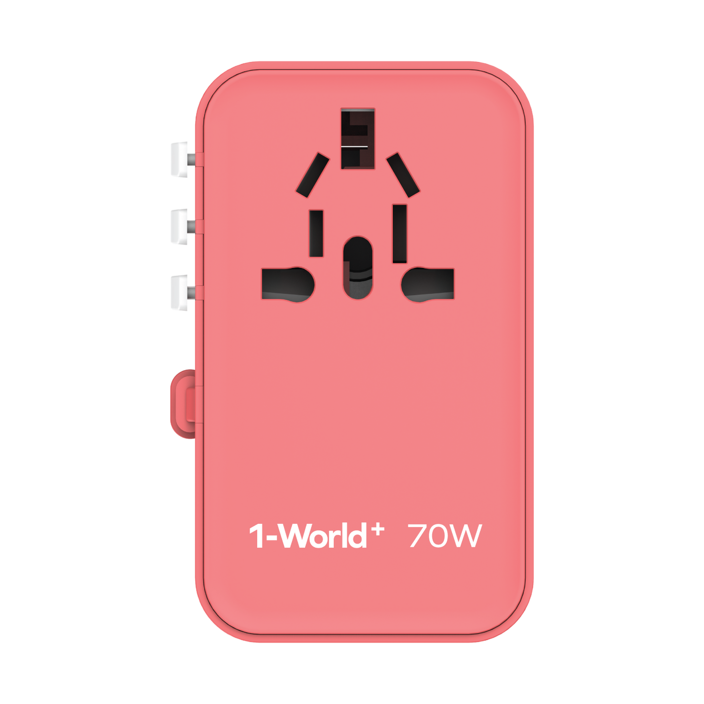 1-World+ 3-Port Travel GaN Charger With Built-in USB-C Cable 70W