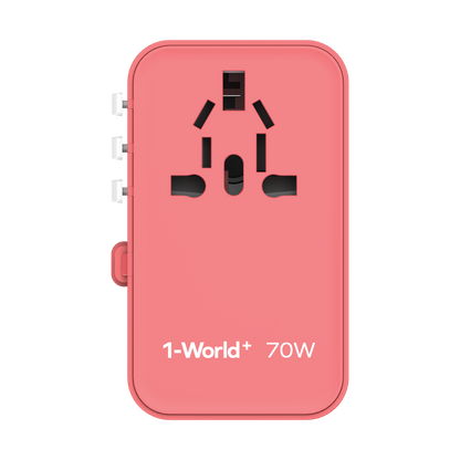 1-World+ 3-Port Travel GaN Charger With Built-in USB-C Cable 70W