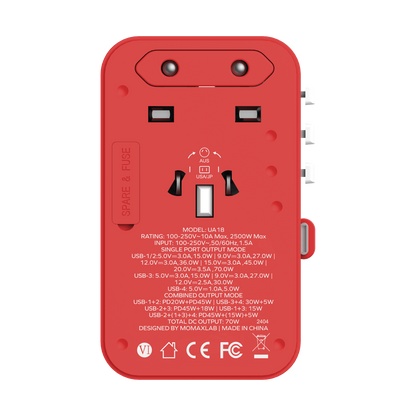 1-World+ 3-Port Travel GaN Charger With Built-in USB-C Cable 70W