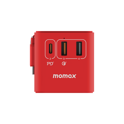 1-World+ 3-Port Travel GaN Charger With Built-in USB-C Cable 70W