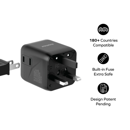 1-World Universal Travel Charger with Dual AC