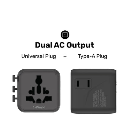 1-World Universal Travel Charger with Dual AC